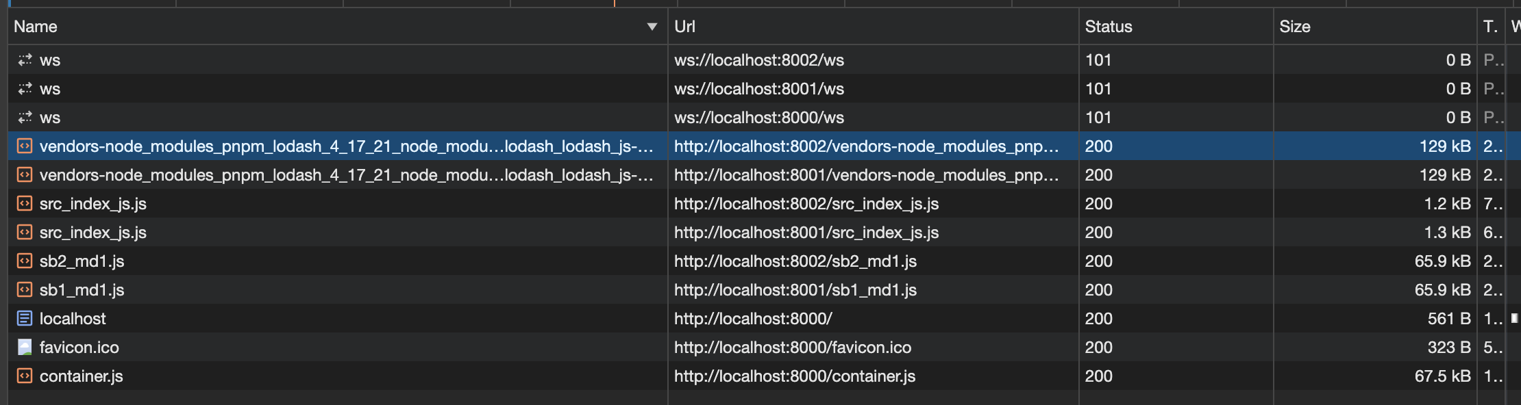 micro-frontends - network tab - case 3